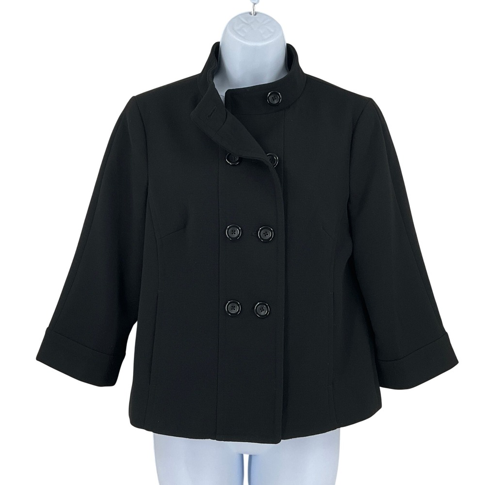 Banana Republic Womens Black Double Breasted Cropped Jacket Stand Collar Size 6